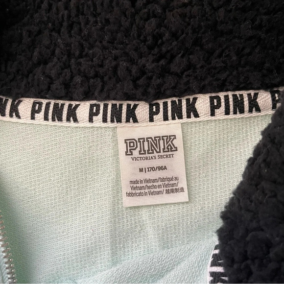 PINK Victoria’s Secret Mint Green Sherpa Collar 1/4 Zip Sweatshirt Medium Women - Picture 8 of 10